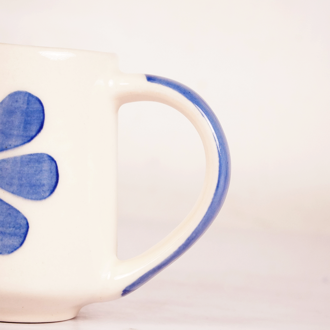 White Ceramic Blue Flower Mug – Hand-Painted Floral Coffee & Tea Cup