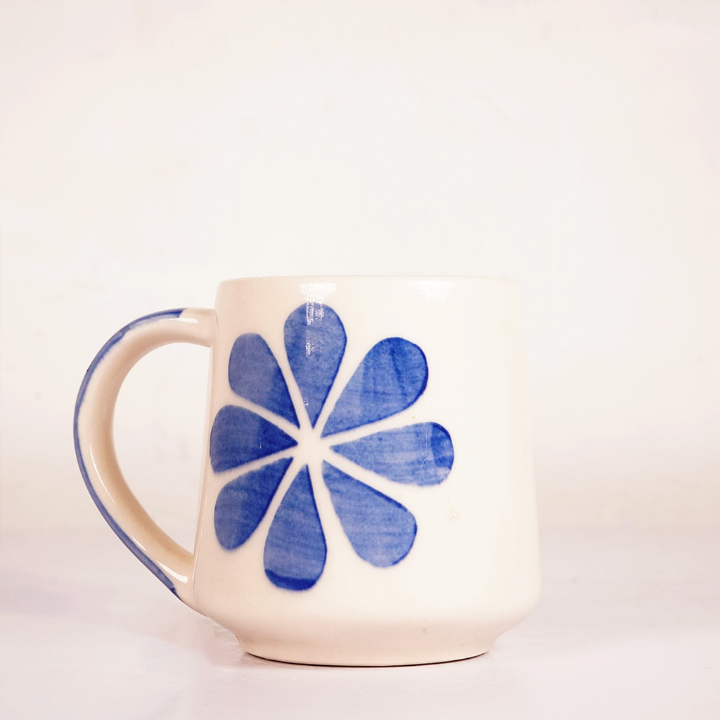 White Ceramic Blue Flower Mug – Hand-Painted Floral Coffee & Tea Cup
