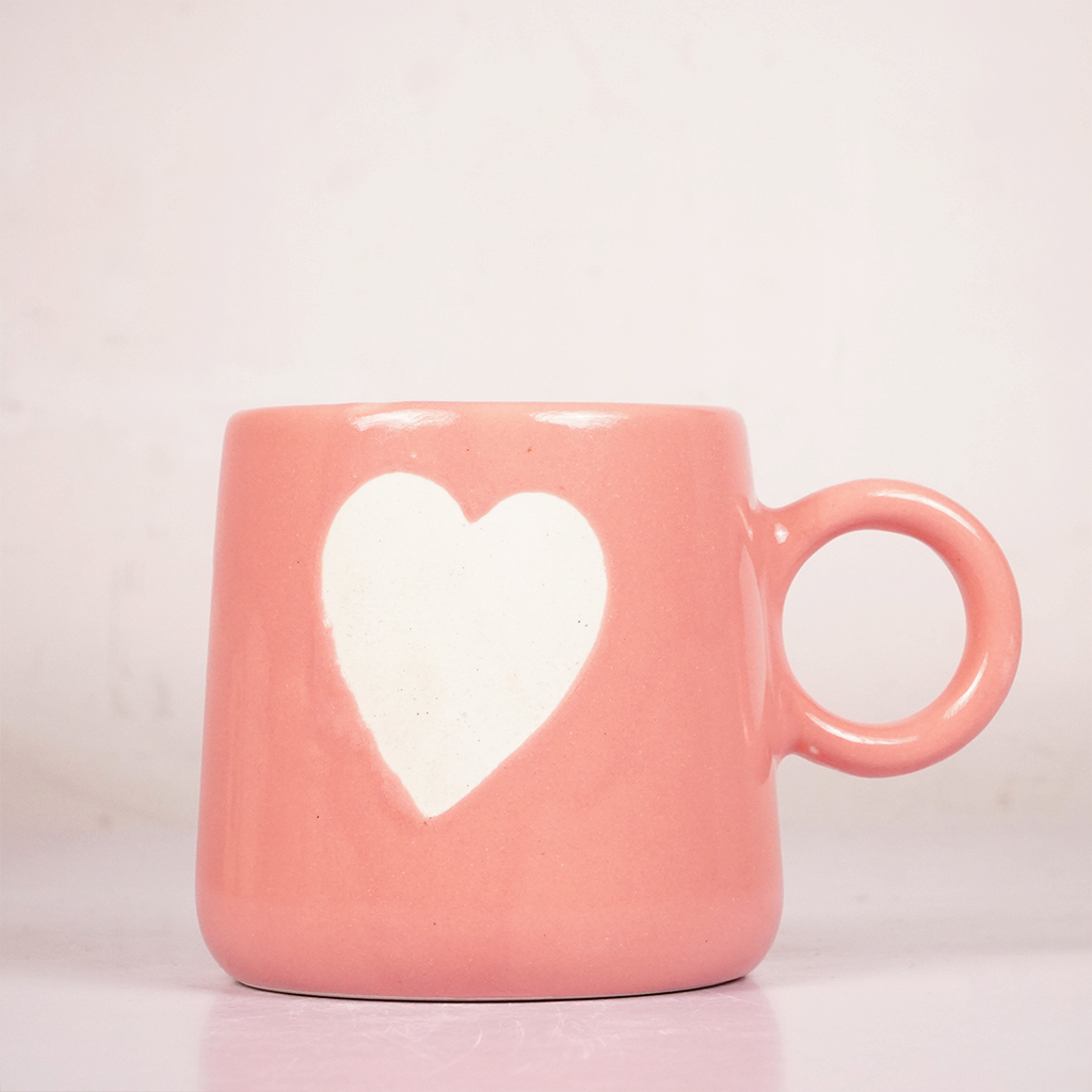 Pink Ceramic Heart Mug – Cute White Heart Print Coffee & Tea Cup