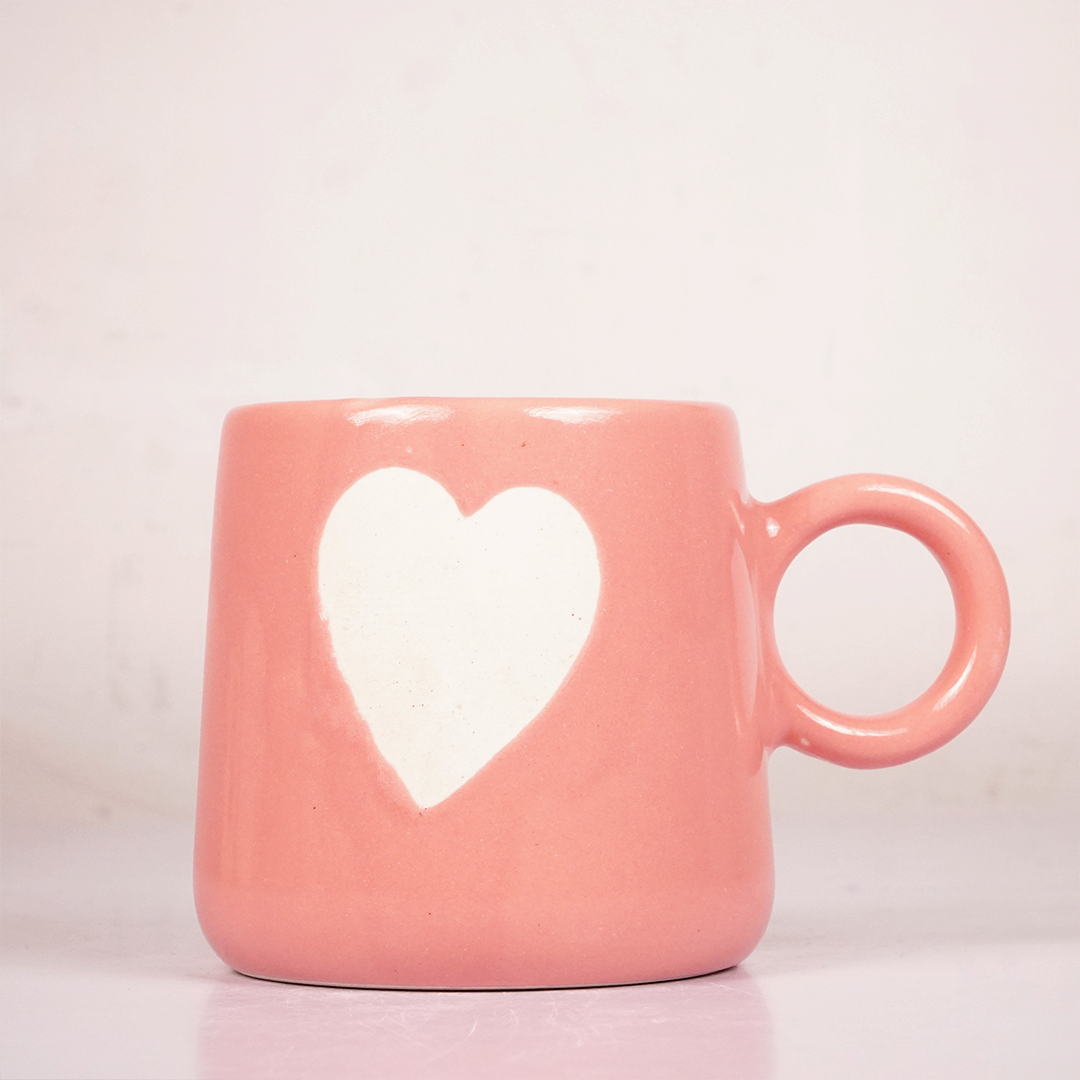 Pink Ceramic Heart Mug – Cute White Heart Print Coffee & Tea Cup