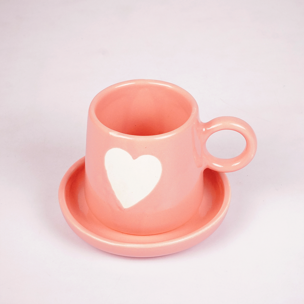 Pink Ceramic Heart Mug – Cute White Heart Print Coffee & Tea Cup
