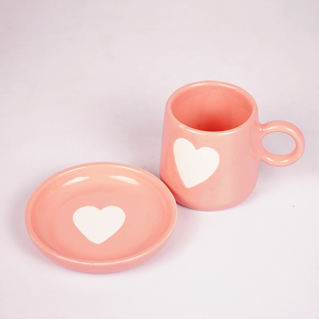 Pink Ceramic Heart Mug – Cute White Heart Print Coffee & Tea Cup