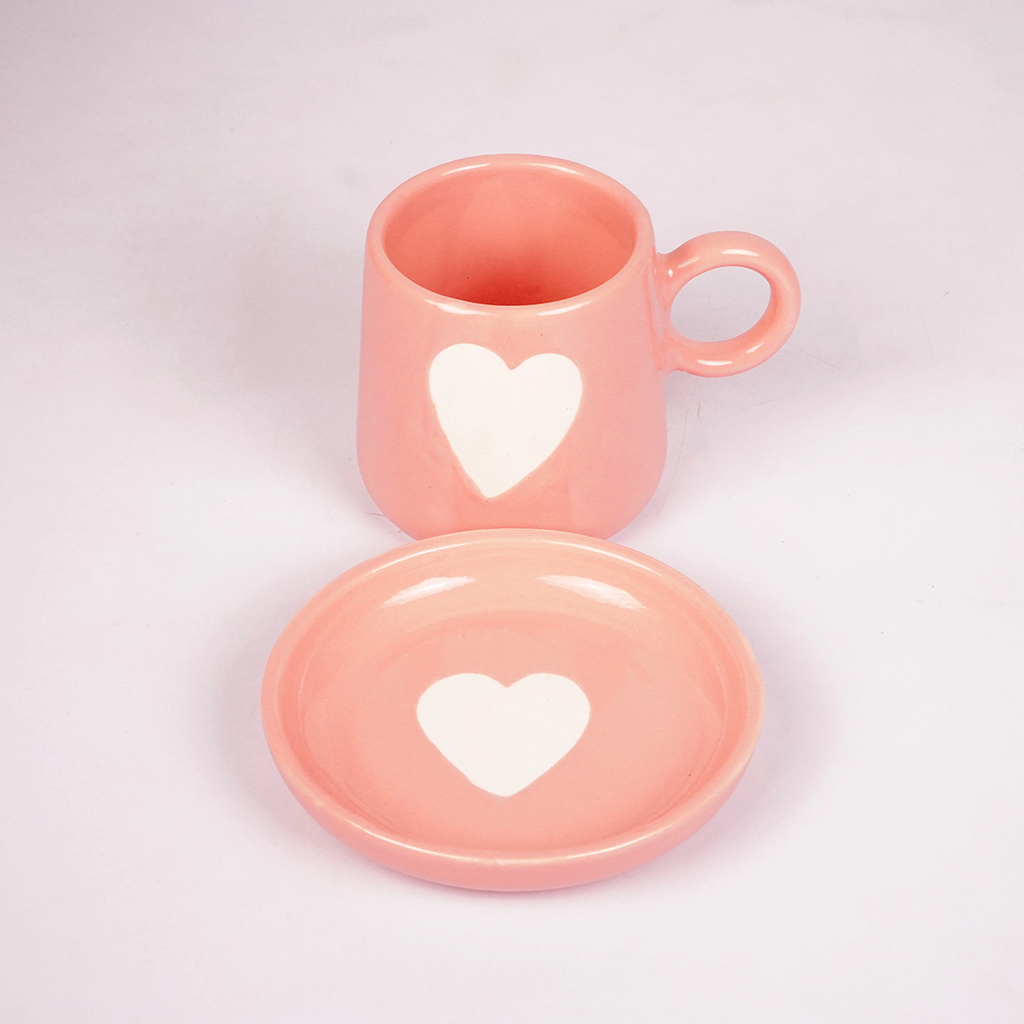 Pink Ceramic Heart Mug – Cute White Heart Print Coffee & Tea Cup