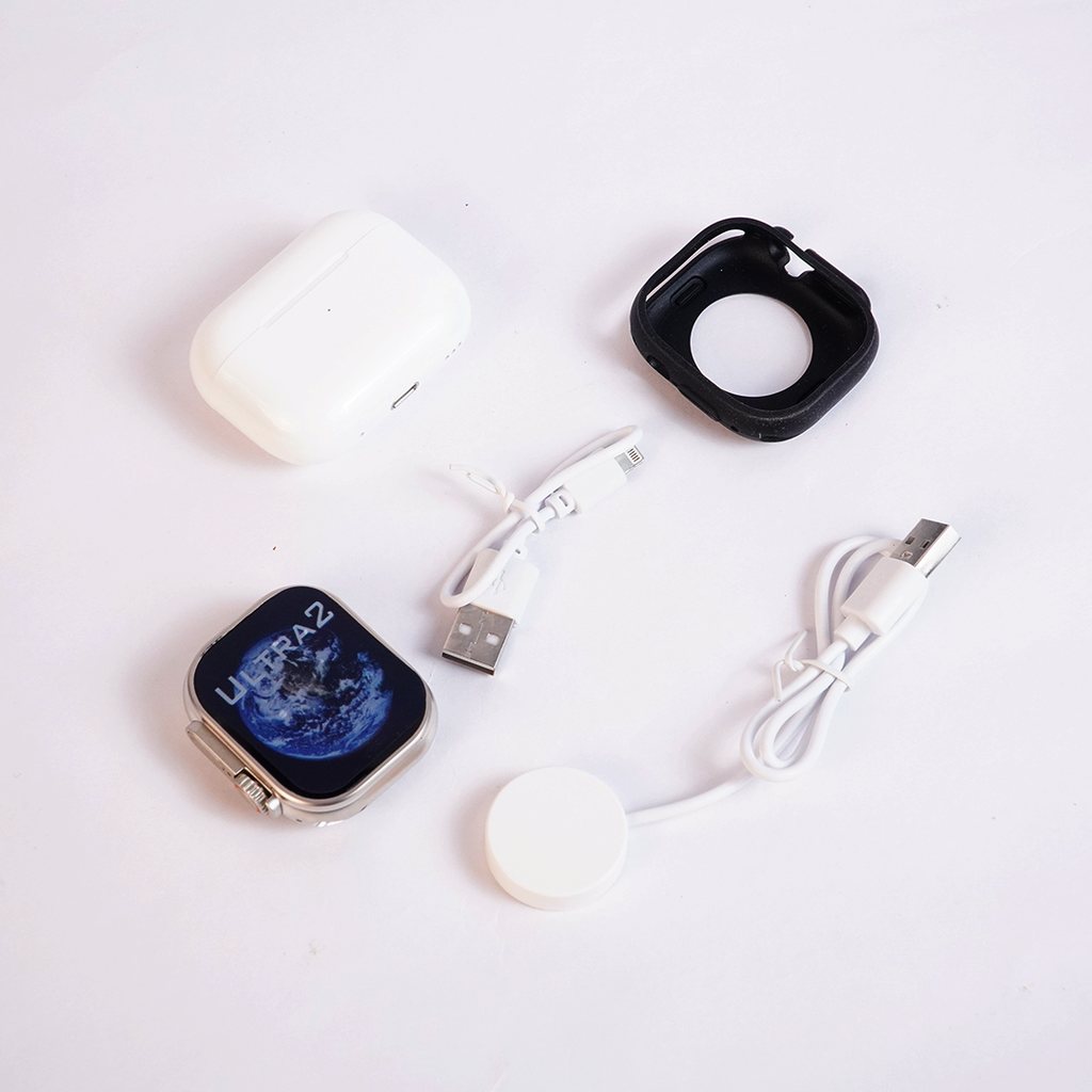 Smart Watch Ultra 12+1 Combo Set: Feature-Packed Smartwatch with Wireless Earbuds & Interchangeable Straps