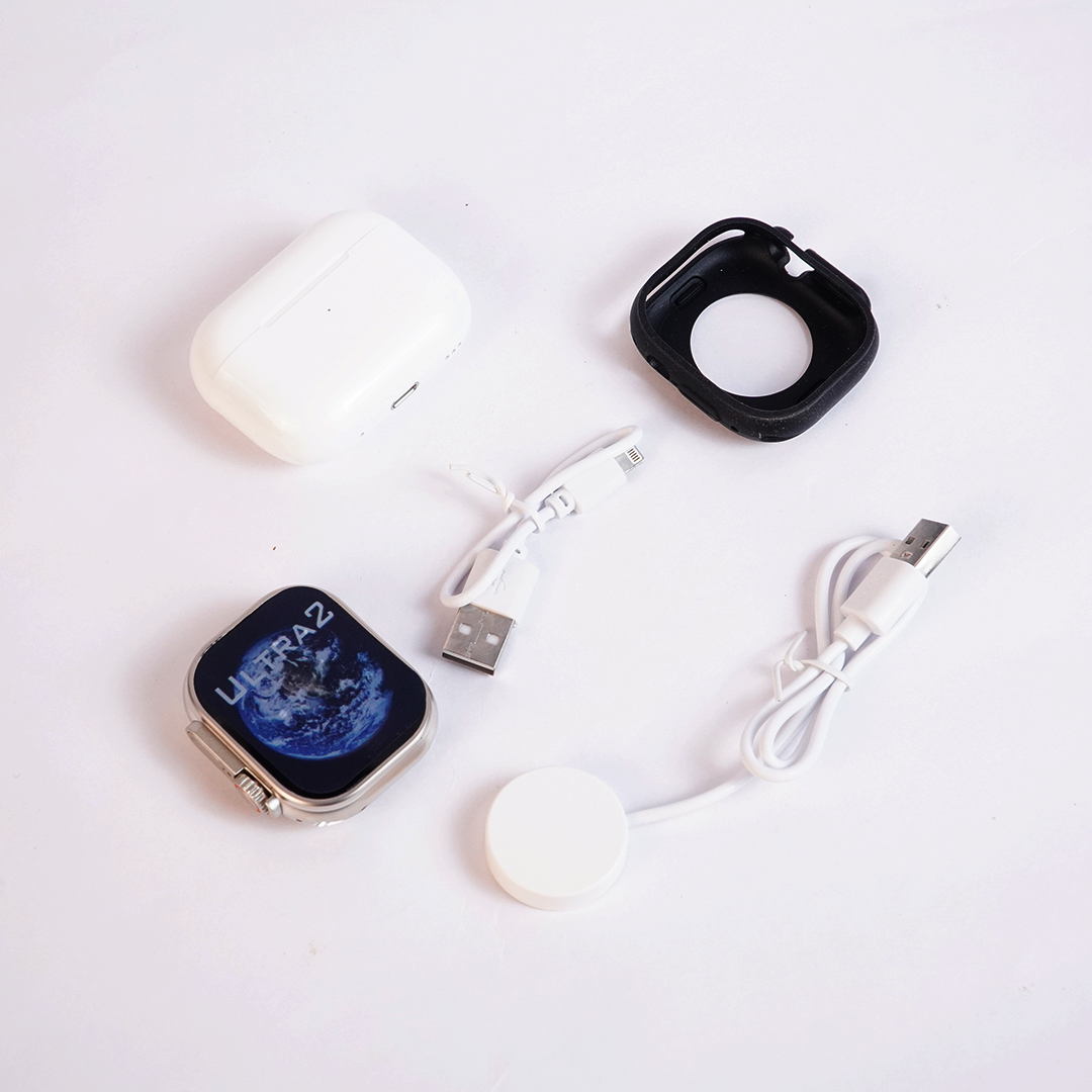Smart Watch Ultra 12+1 Combo Set: Feature-Packed Smartwatch with Wireless Earbuds & Interchangeable Straps
