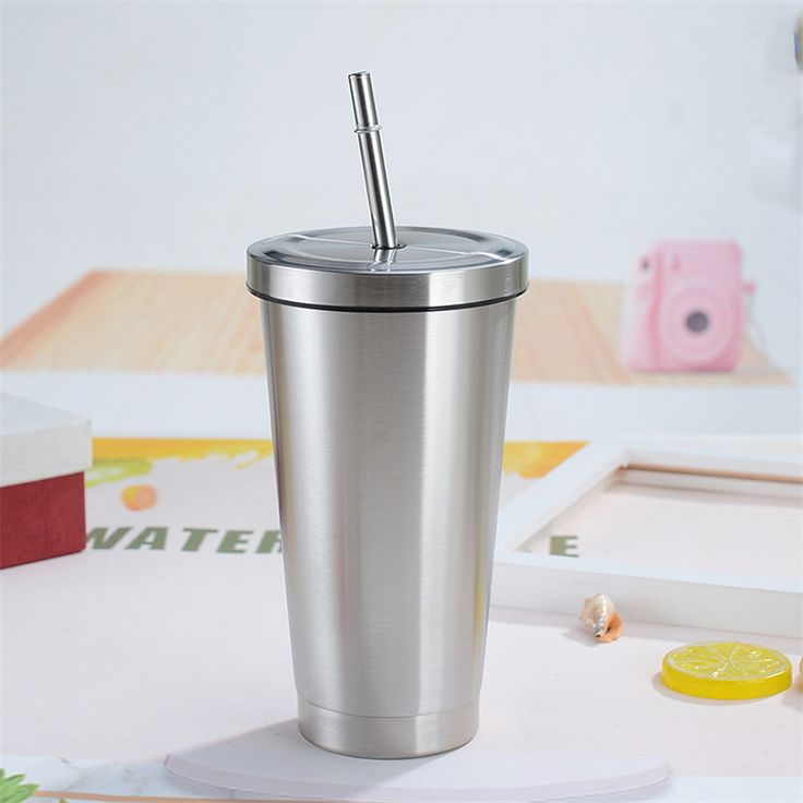 Double Wall Vacuum Insulated Tumbler with Steel Straw and Lid