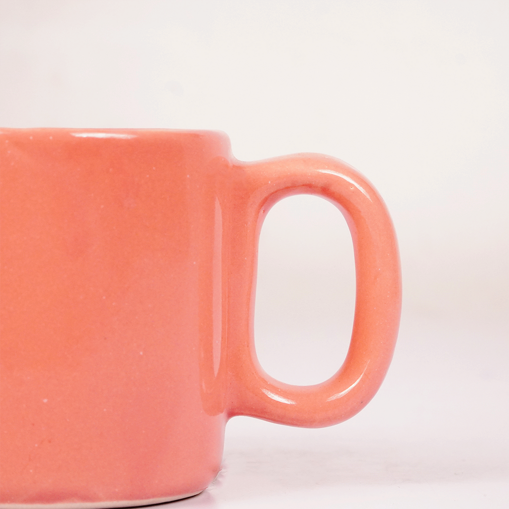 Peach Pink Ceramic Mug with Saucer – Minimalist Glossy Coffee & Tea Cup Set