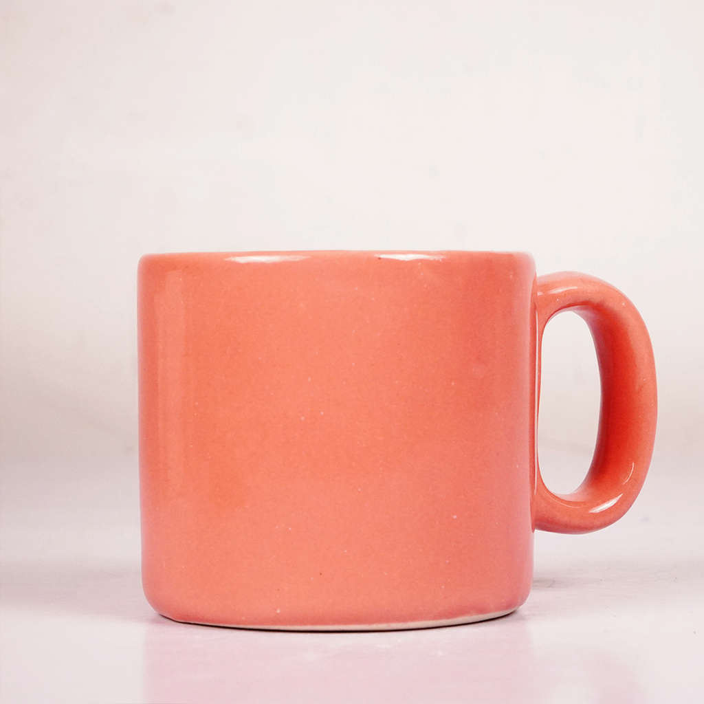 Peach Pink Ceramic Mug with Saucer – Minimalist Glossy Coffee & Tea Cup Set