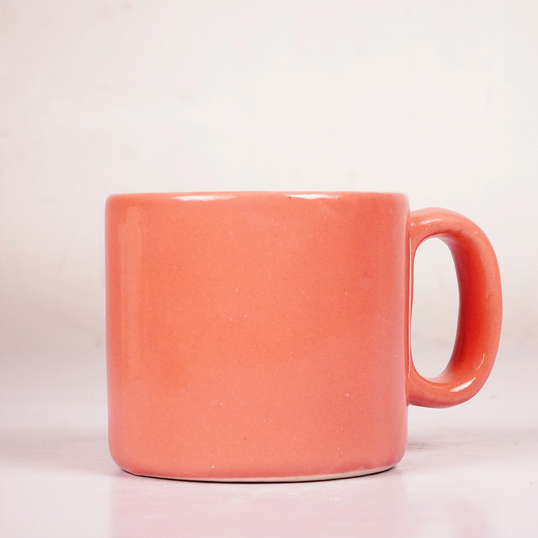 Peach Pink Ceramic Mug with Saucer – Minimalist Glossy Coffee & Tea Cup Set
