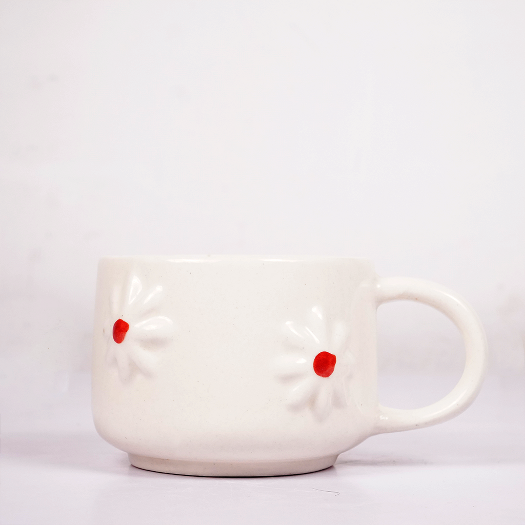 White Ceramic Daisy Flower Mug