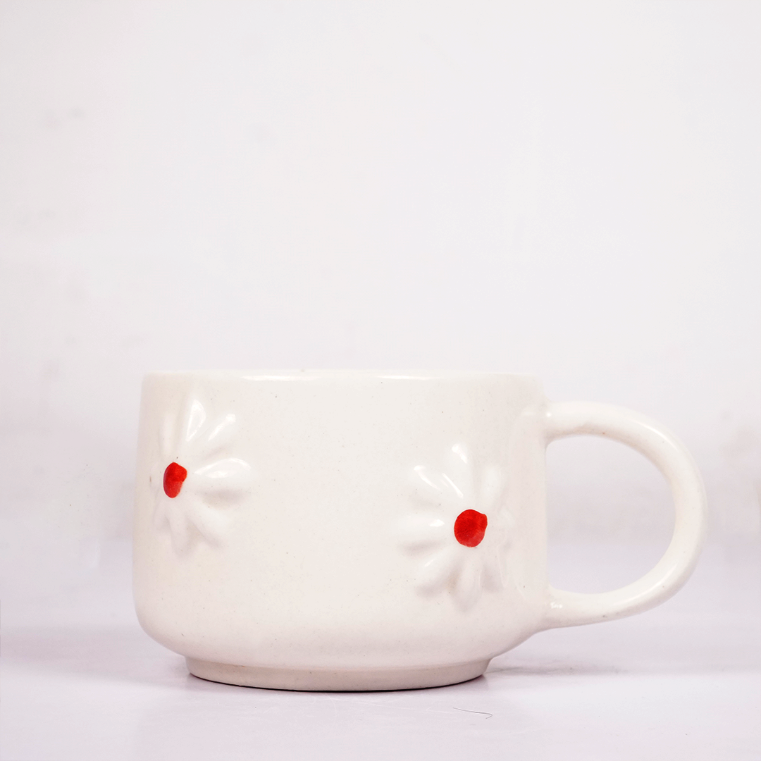 White Ceramic Daisy Flower Mug