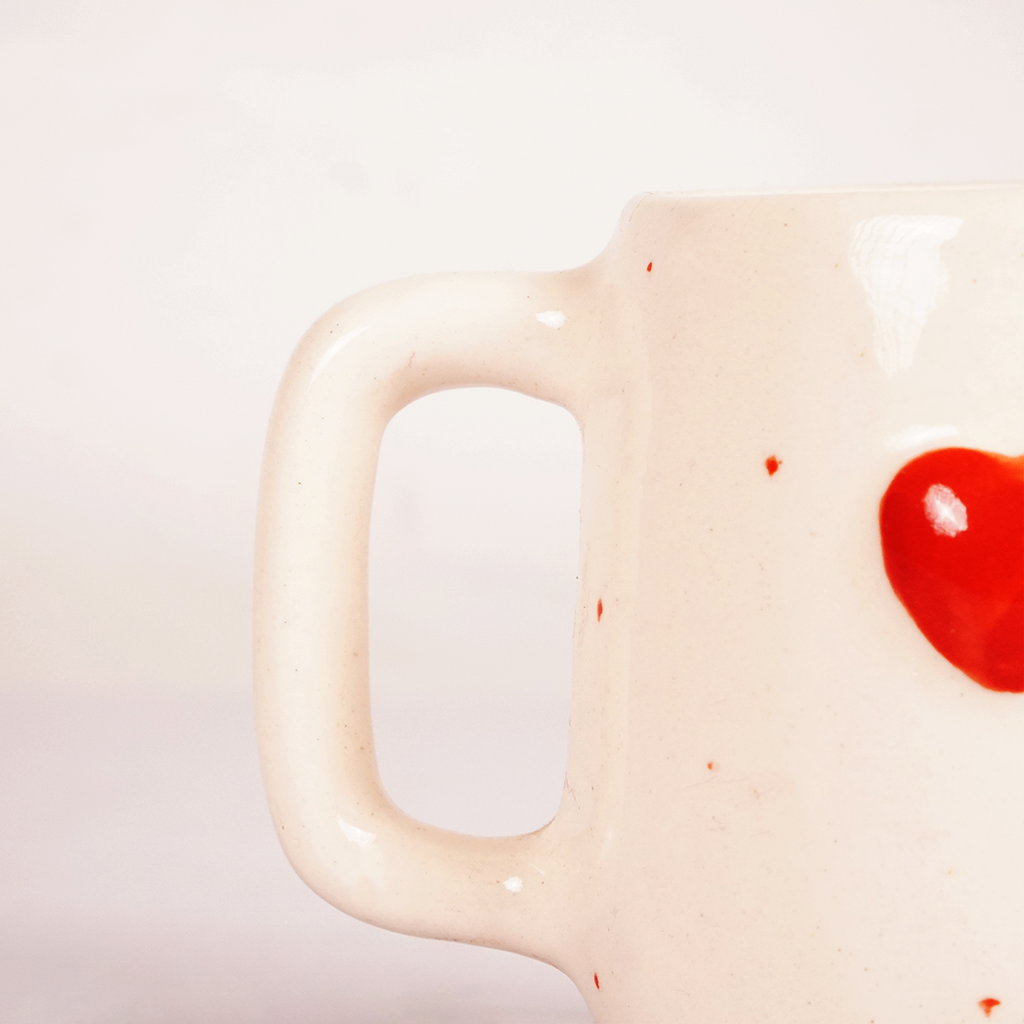 White Ceramic Heart Print Mug – Cute Red Heart Coffee & Tea Cup