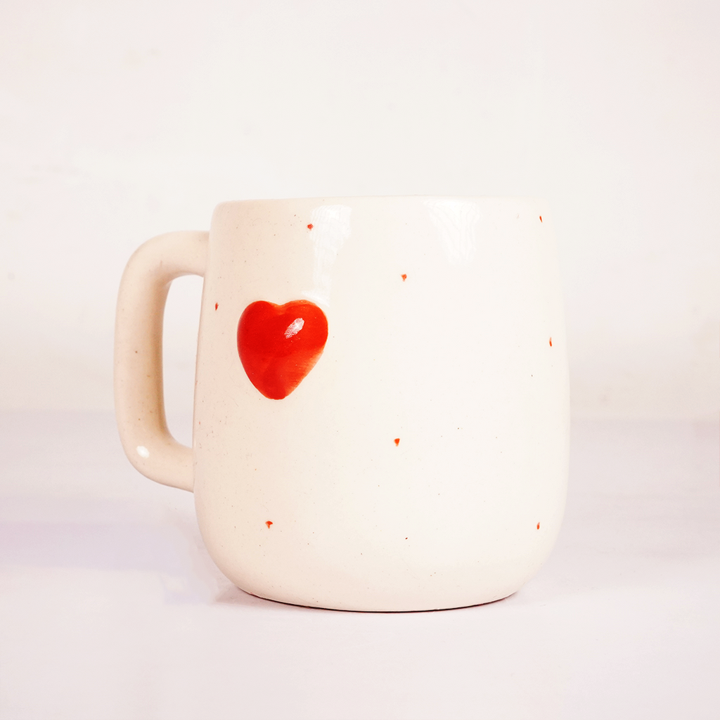 White Ceramic Heart Print Mug – Cute Red Heart Coffee & Tea Cup