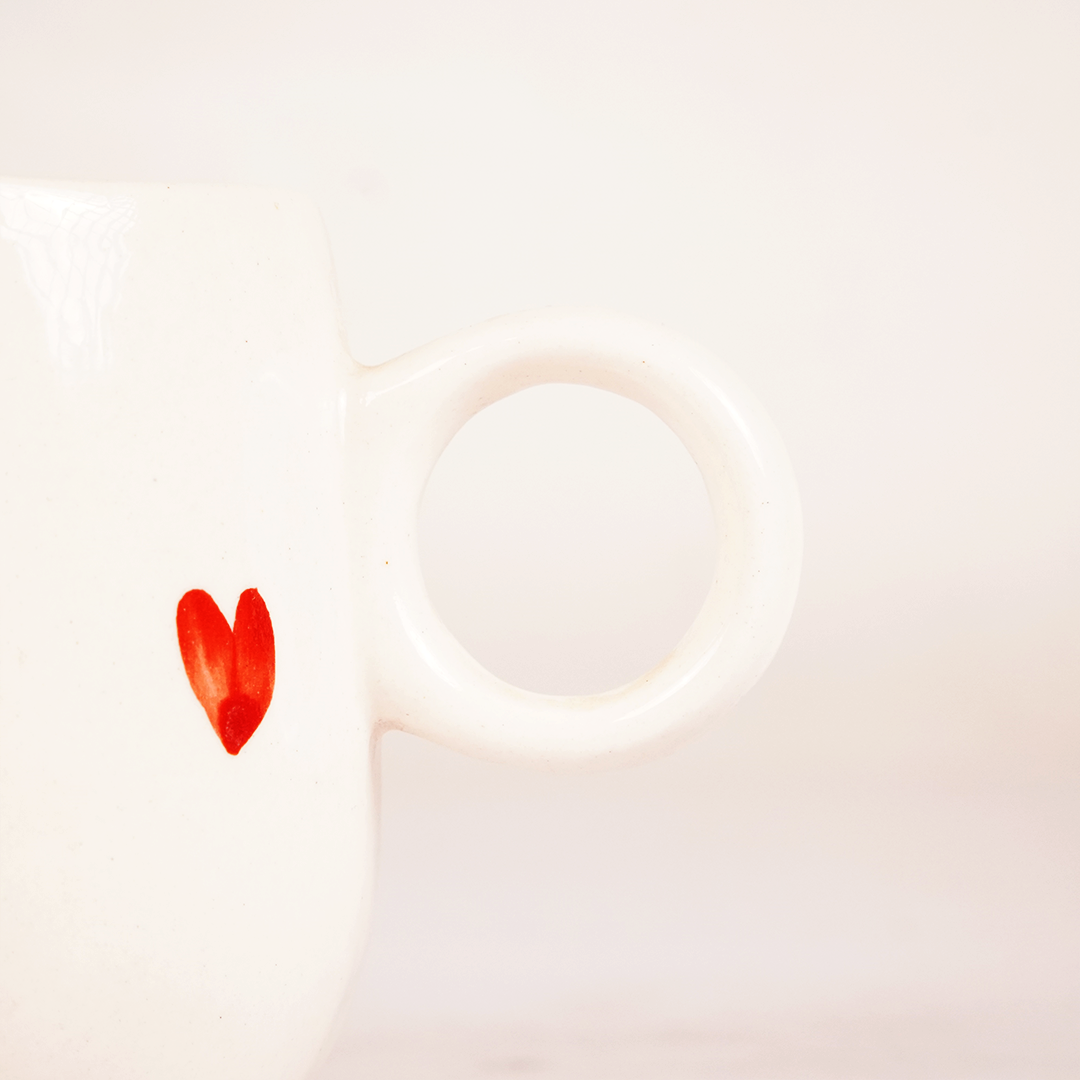 White Ceramic Heart Print Mug – Cute Red Heart Coffee & Tea Cup