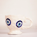 White Ceramic Eye Mug – Cute Blue Evil Eye Inspired Coffee & Tea Cup