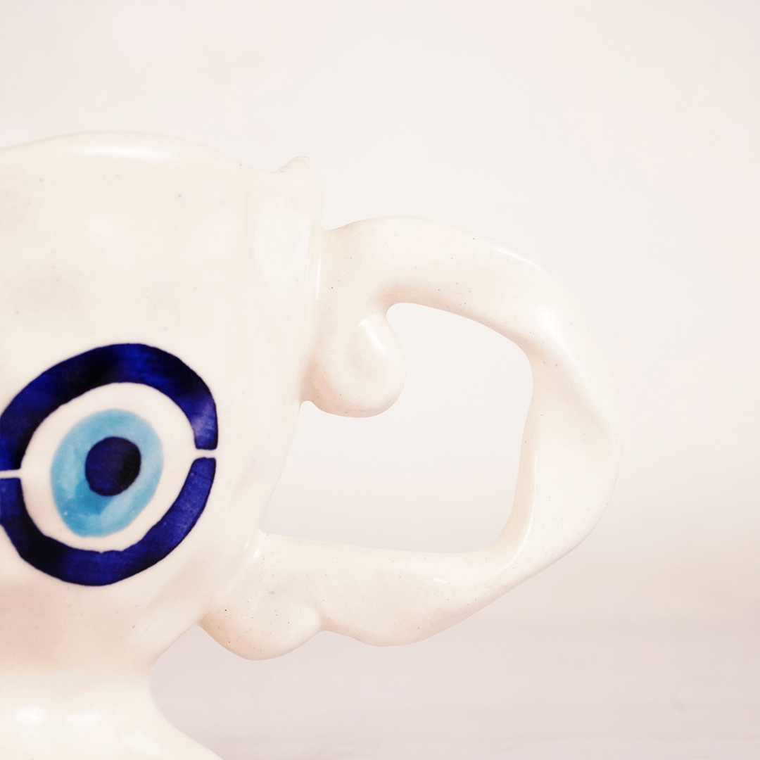 White Ceramic Eye Mug – Cute Blue Evil Eye Inspired Coffee & Tea Cup