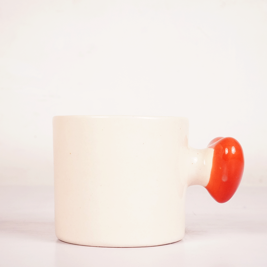 White Ceramic Mug with Red Heart Handle – Minimalist Cute Coffee & Tea Cup