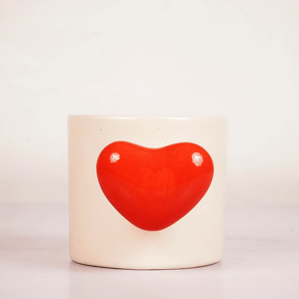 White Ceramic Mug with Red Heart Handle – Minimalist Cute Coffee & Tea Cup