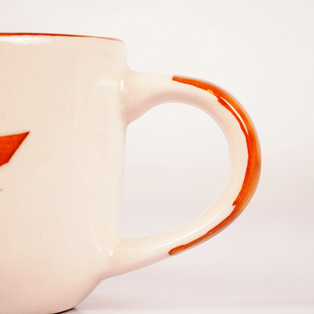 White Ceramic Abstract Pattern Mug – Hand-Painted Orange Print Coffee & Tea Cup