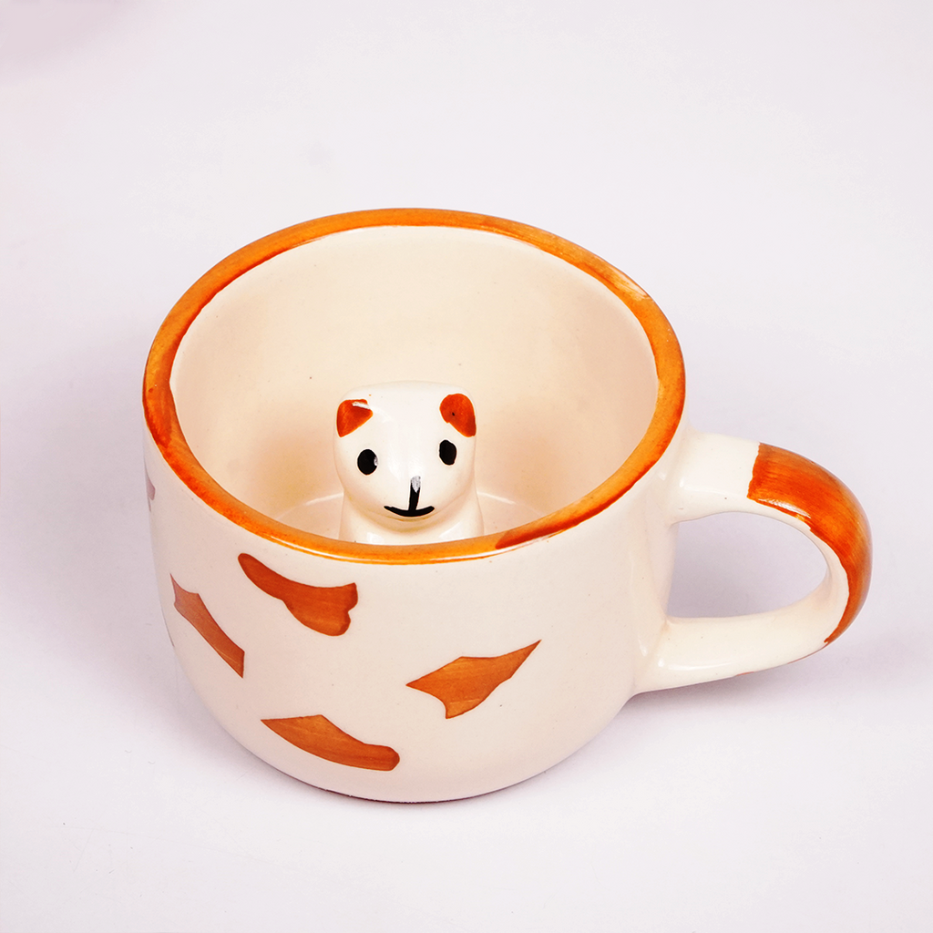 White Ceramic Abstract Pattern Mug – Hand-Painted Orange Print Coffee & Tea Cup