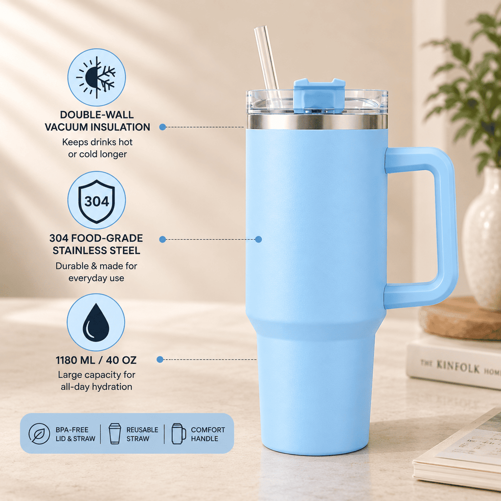 H20 FlowState 40oz Stainless Steel Vacuum Insulated Tumbler ( SKY BLUE )