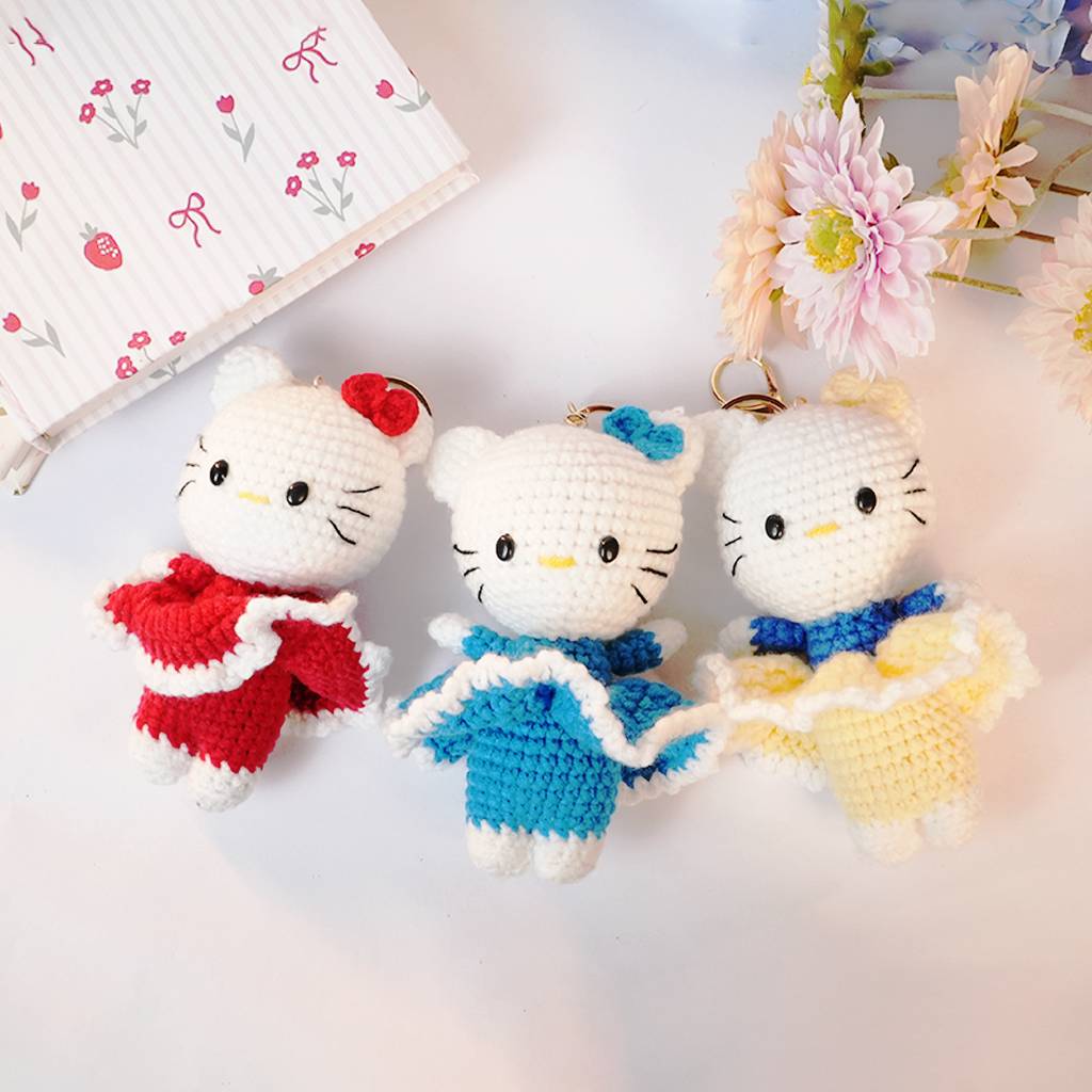 Handmade Crochet Kitty Keychain | Cute Plush Bag Charm