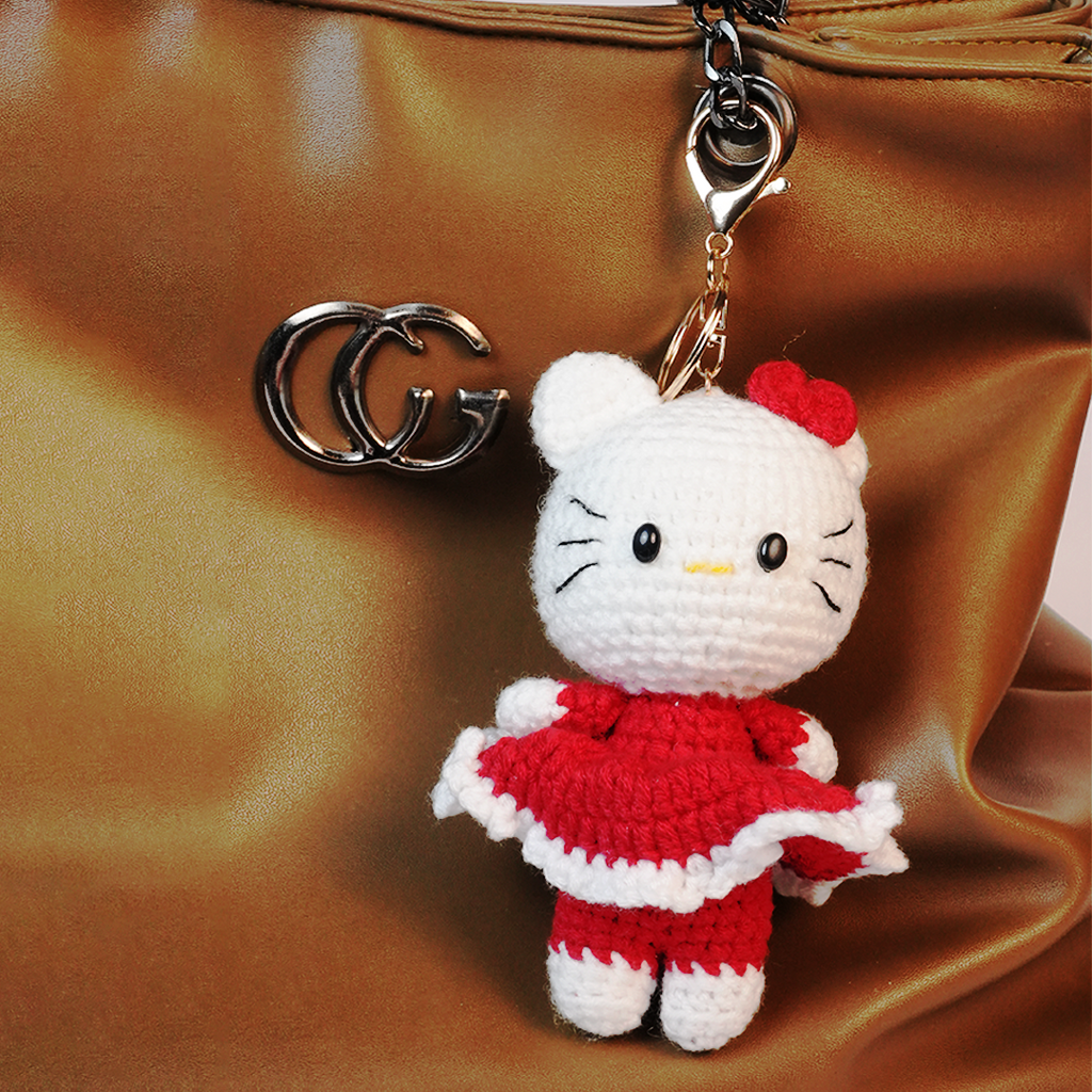 Handmade Crochet Kitty Keychain | Cute Plush Bag Charm