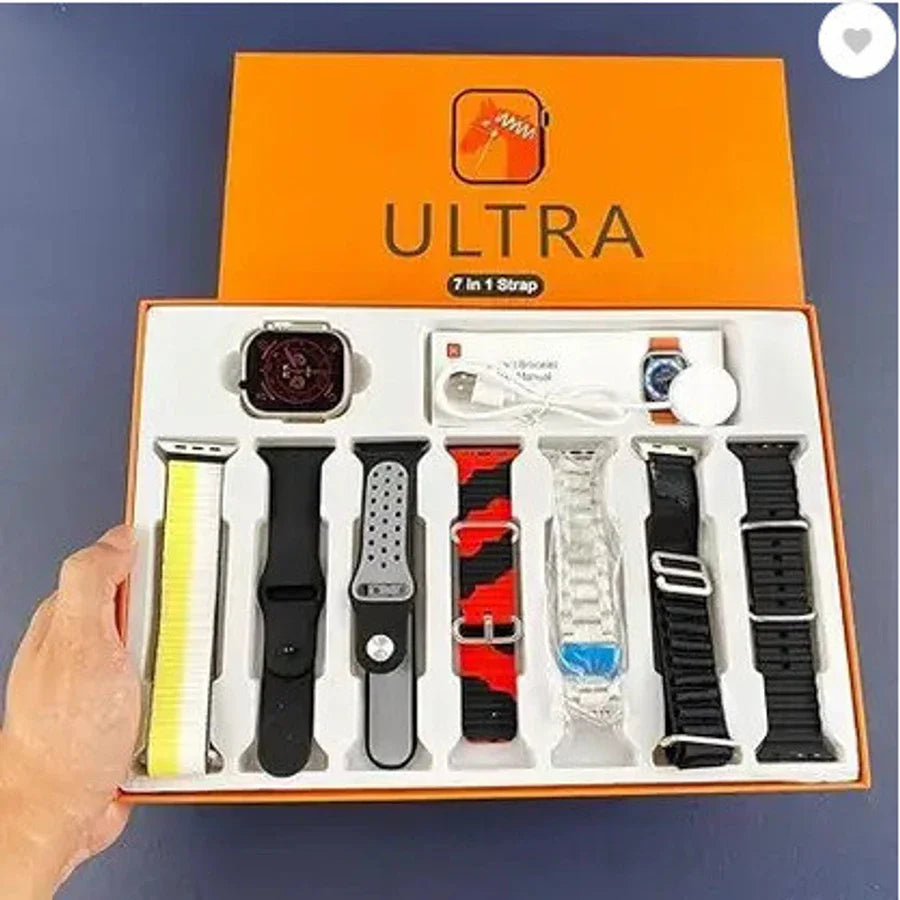 Ultra 7-in-1 Smart Watch Combo | 6 Premium Straps, Wireless Charger & HD Display