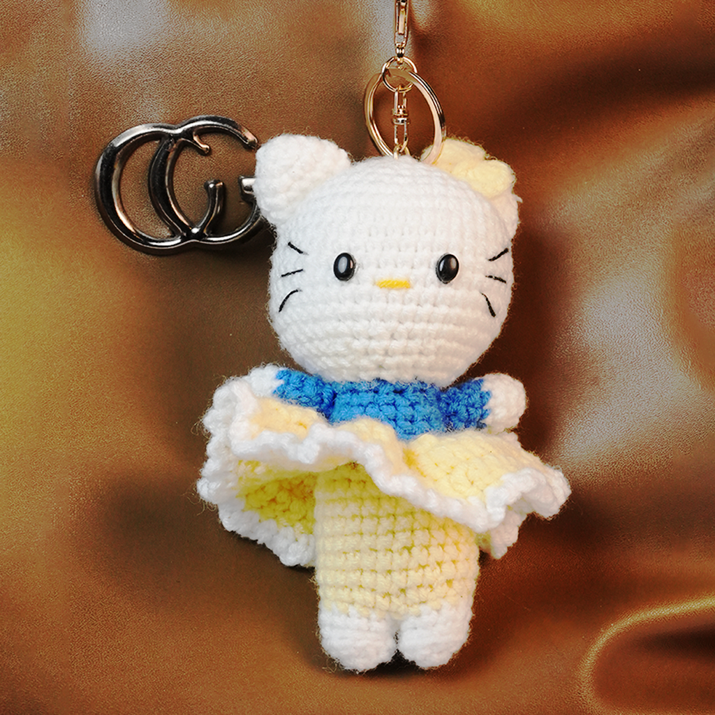 Handmade Crochet Kitty Keychain | Cute Plush Bag Charm