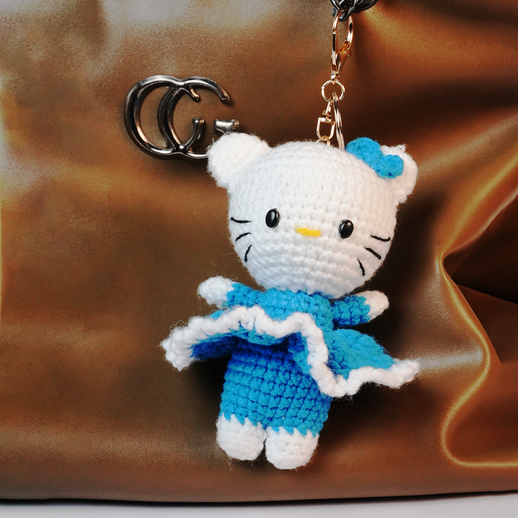 Handmade Crochet Kitty Keychain | Cute Plush Bag Charm