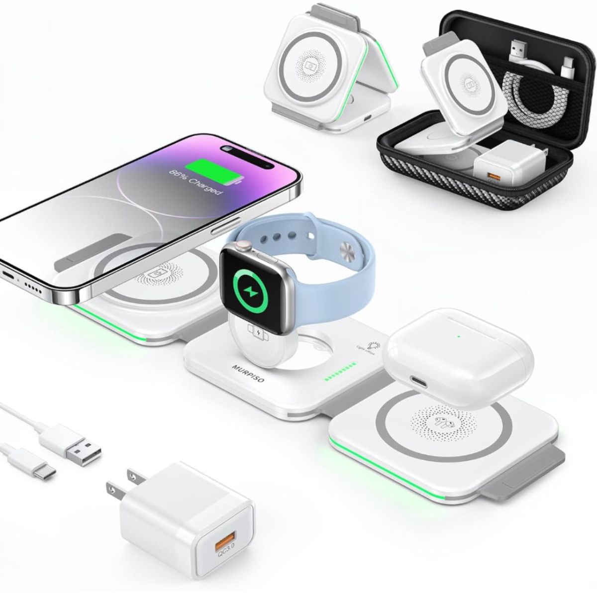 3-in-1 Foldable Wireless Charger – For Phone, Watch & Earbuds