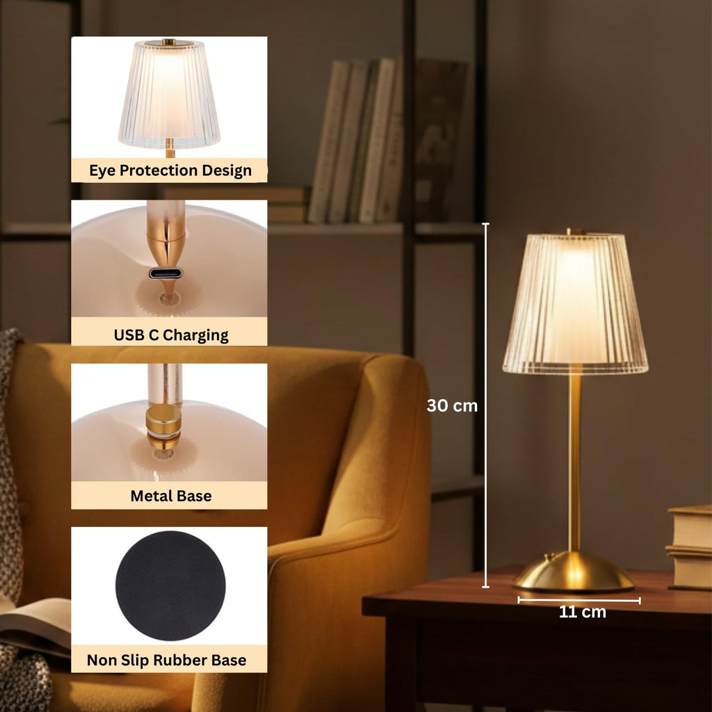 Luxury Rechargeable Fabric White Table Lamp with Touch Control