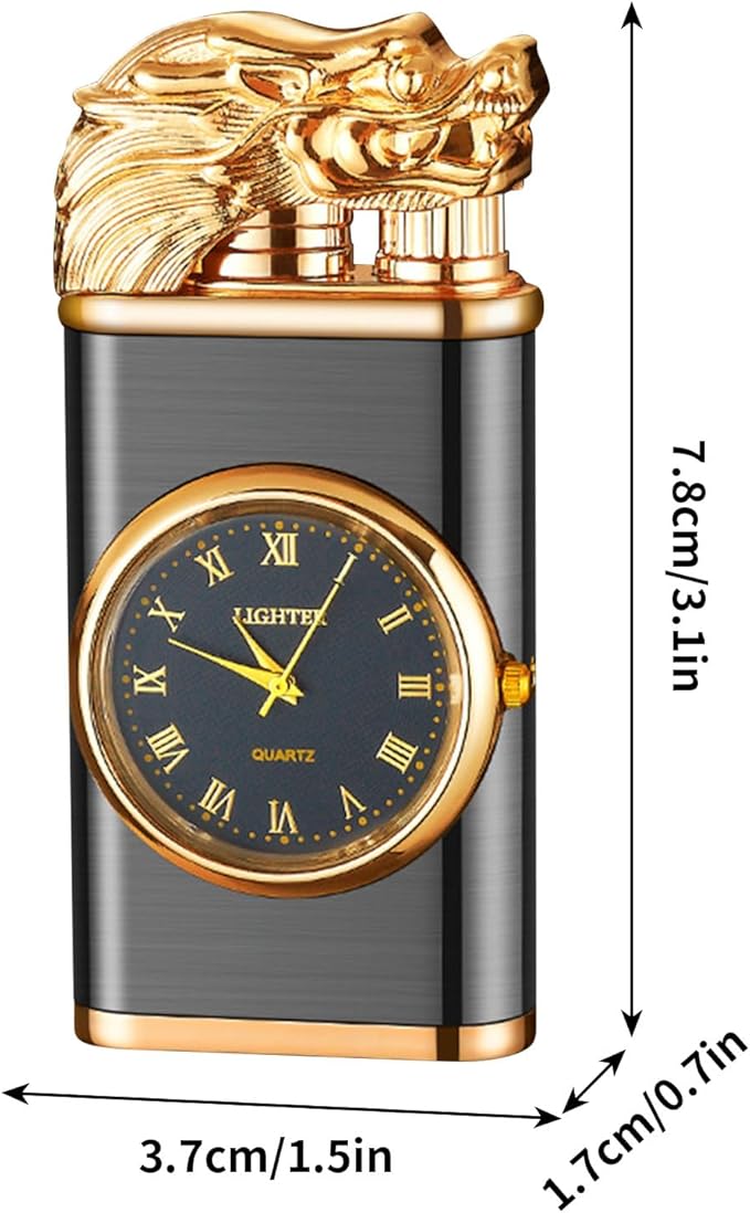 Vintage Dragon Flame Lighter with Built-In Watch – Dual Flame & Windproof Elegance