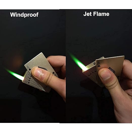 Stylish Jet Flame Windproof Card Lighter with Blue LED Torch – Compact & Sleek