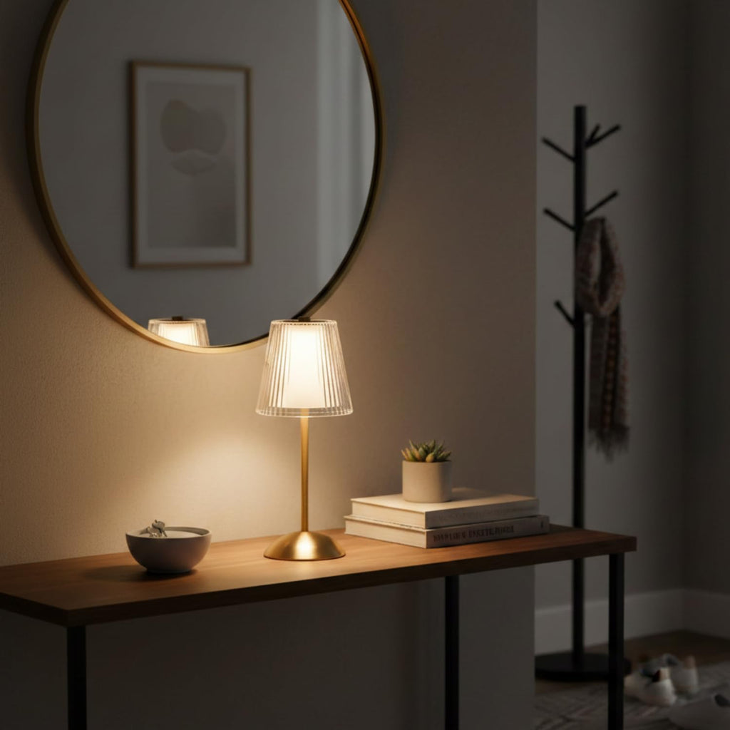 Luxury Rechargeable Fabric White Table Lamp with Touch Control