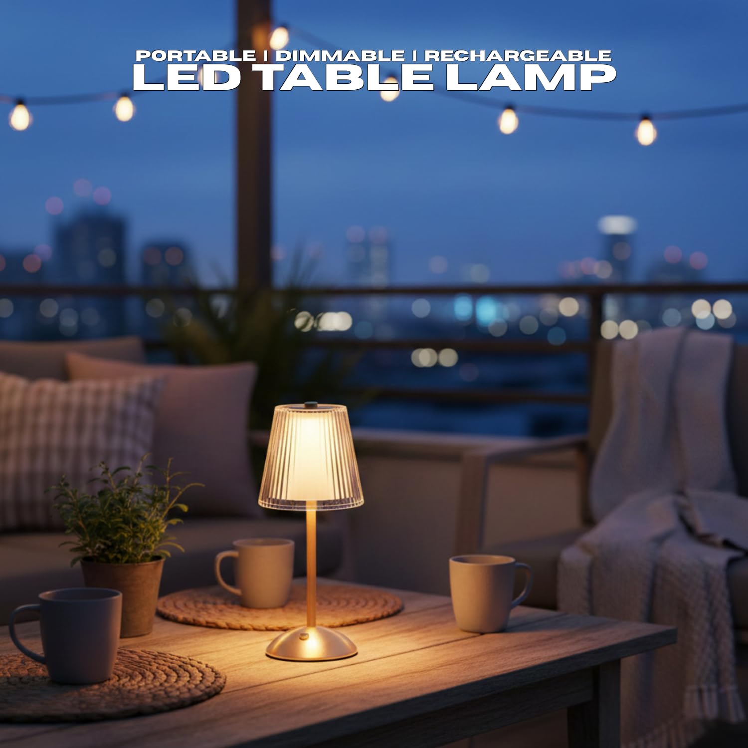 Luxury Rechargeable Fabric White Table Lamp with Touch Control