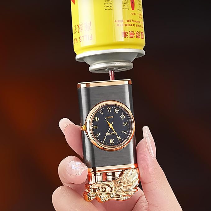 Vintage Dragon Flame Lighter with Built-In Watch – Dual Flame & Windproof Elegance