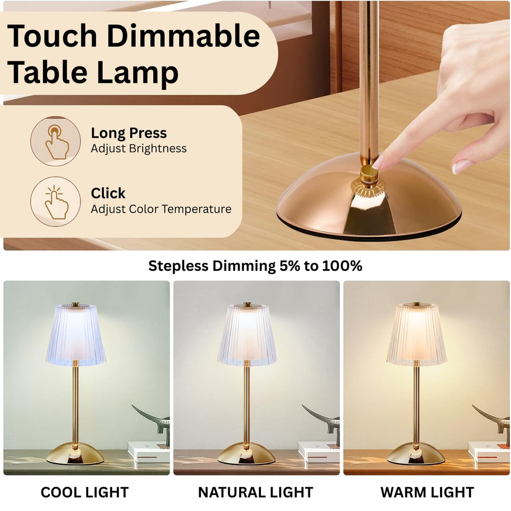 Luxury Rechargeable Fabric White Table Lamp with Touch Control