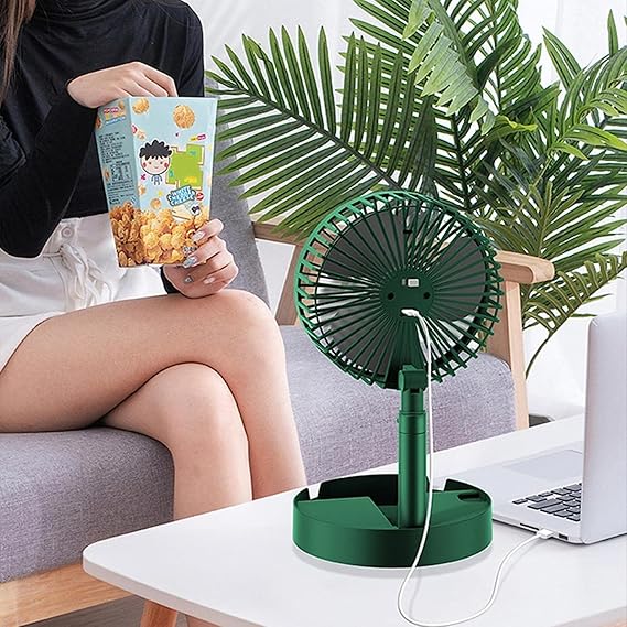 🌿 Powerful Rechargeable Foldable Desk Fan – Adjustable Height, Compact & Portable Air Cooler for Home, Office, Travel & Outdoor (Green)