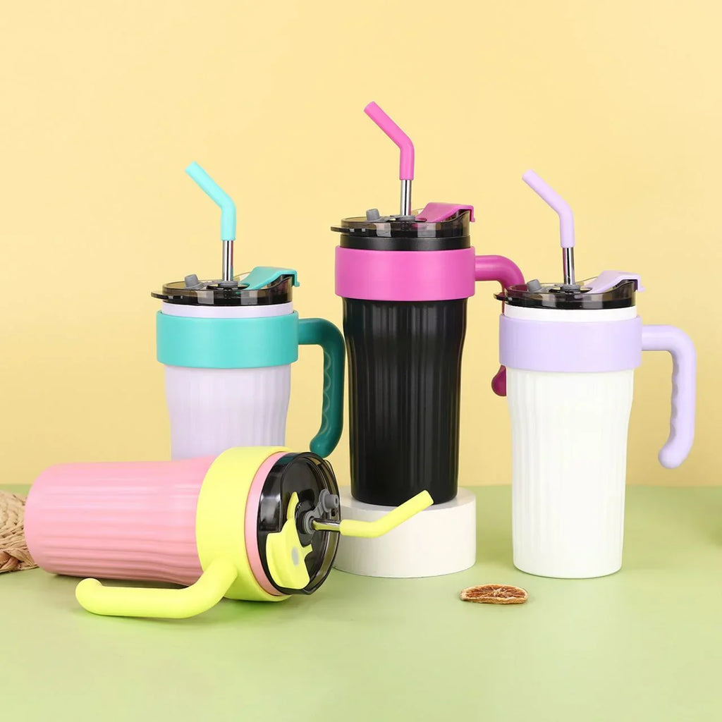Personalized Stainless Steel Insulated Tumbler with Handle & Straw ( pack of 1 )
