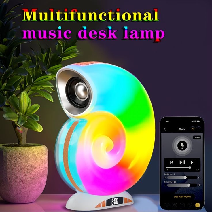 Conch Music Light Lamp, Desktop Smart Speaker Atmosphere Light, Alarm Clock Wake Up Light Smart Night Light Table Lamp