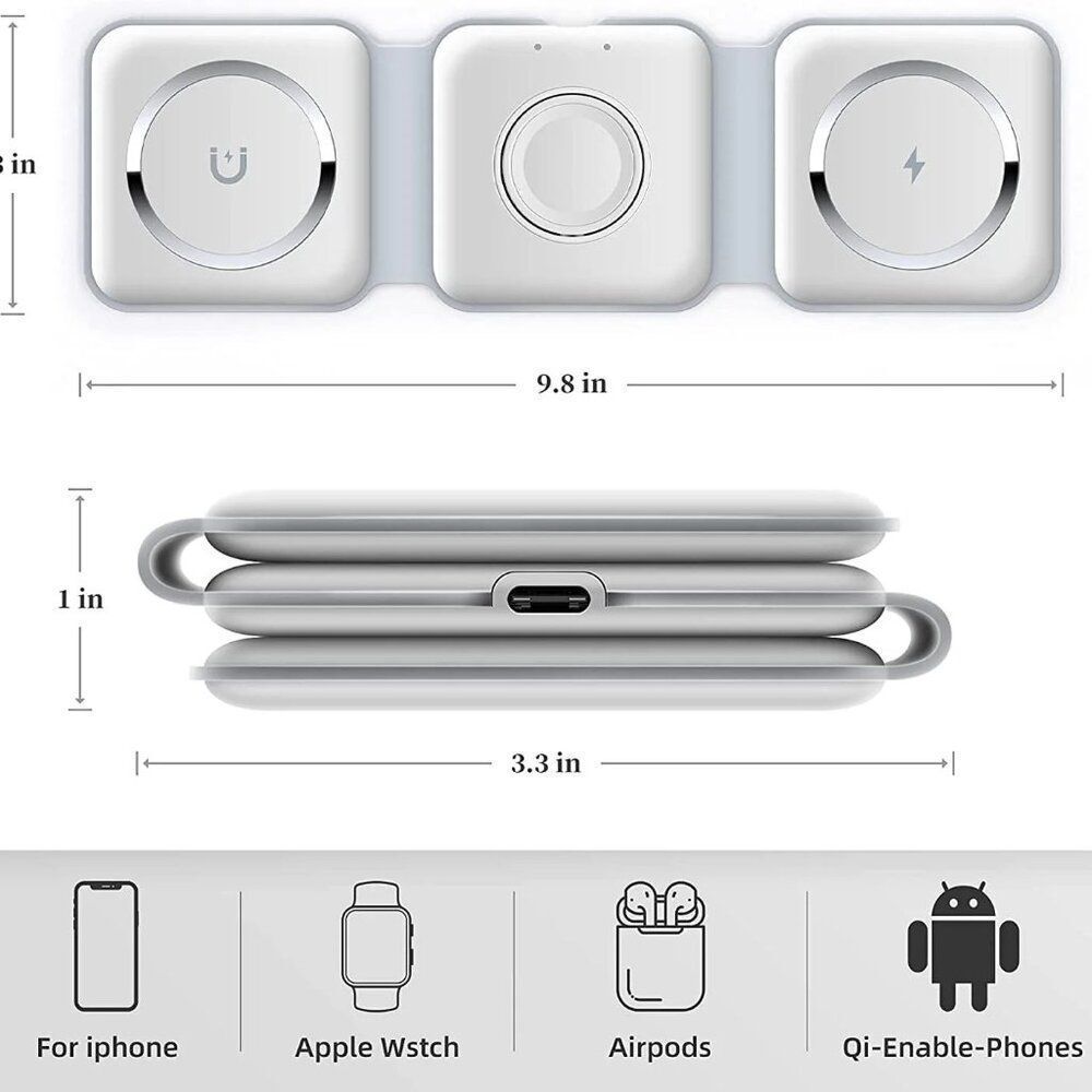 3-in-1 Foldable Wireless Charger – For Phone, Watch & Earbuds
