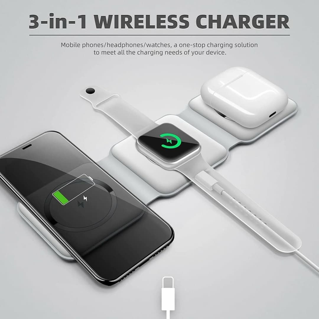 3-in-1 Foldable Wireless Charger – For Phone, Watch & Earbuds