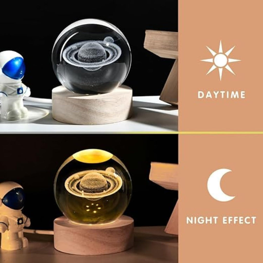 3D Galaxy Crystal Ball Night Light – Cosmic Elegance for Every Space Dimmable Engraved LED Glass Ball Table Lamp with USB Pack of 2(Random Designs)