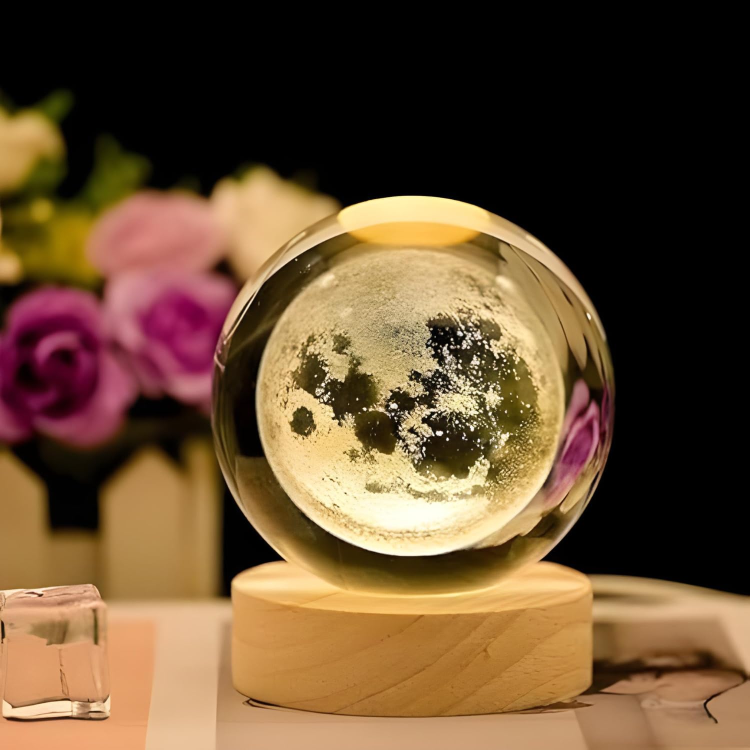 3D Galaxy Crystal Ball Night Light – Cosmic Elegance for Every Space Dimmable Engraved LED Glass Ball Table Lamp with USB Pack of 2(Random Designs)