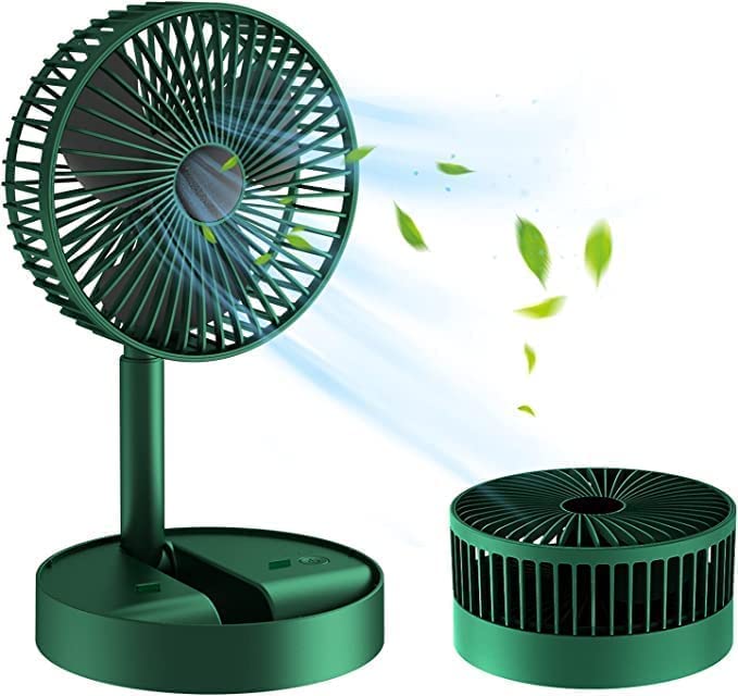 🌿 Powerful Rechargeable Foldable Desk Fan – Adjustable Height, Compact & Portable Air Cooler for Home, Office, Travel & Outdoor (Green)