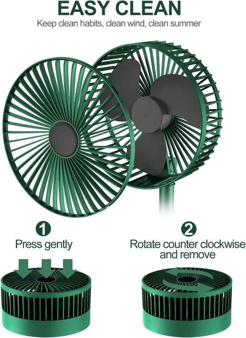 🌿 Powerful Rechargeable Foldable Desk Fan – Adjustable Height, Compact & Portable Air Cooler for Home, Office, Travel & Outdoor (Green)