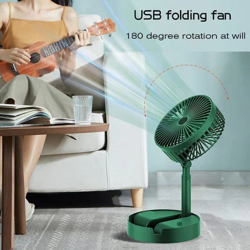 🌿 Powerful Rechargeable Foldable Desk Fan – Adjustable Height, Compact & Portable Air Cooler for Home, Office, Travel & Outdoor (Green)