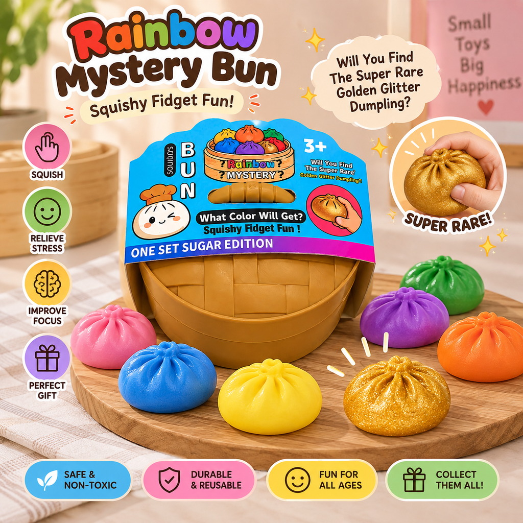 Rainbow Mystery Bun Squishy Toy | Cute Dumpling Fidget Toy | Slow Rising Stress Relief Toy