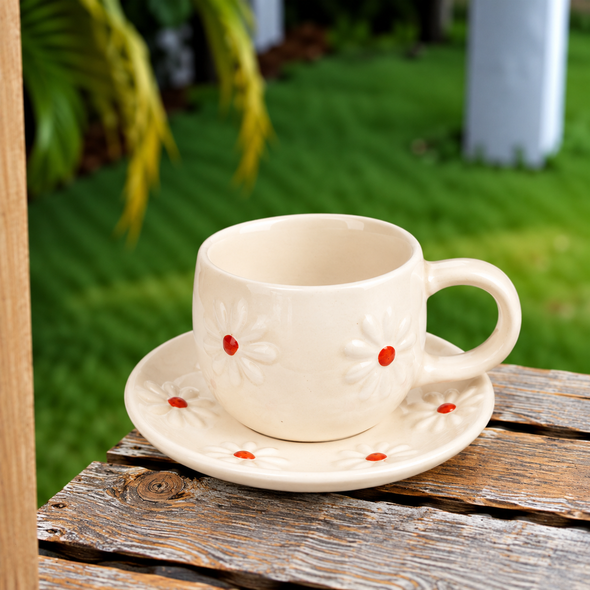 White Ceramic Daisy Flower Mug